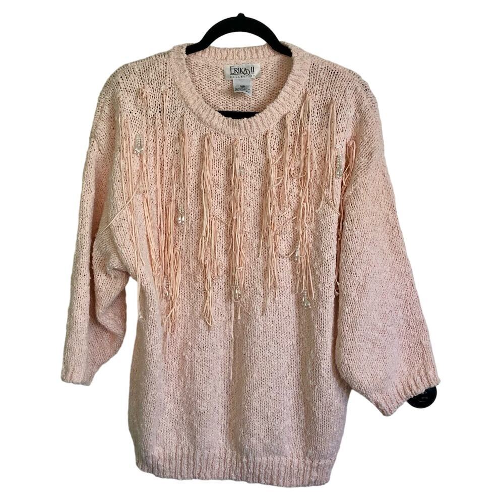 Vintage 90s Erika II Ballerina Pink Sweater Pearls Fringe Western Ballet Size 2X